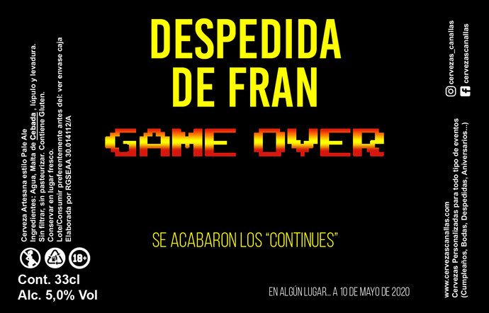 Cerveza Personalizada Despedida - Game Over