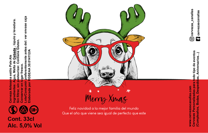 Cerveza Personalizada Navidad - Perrito gafas